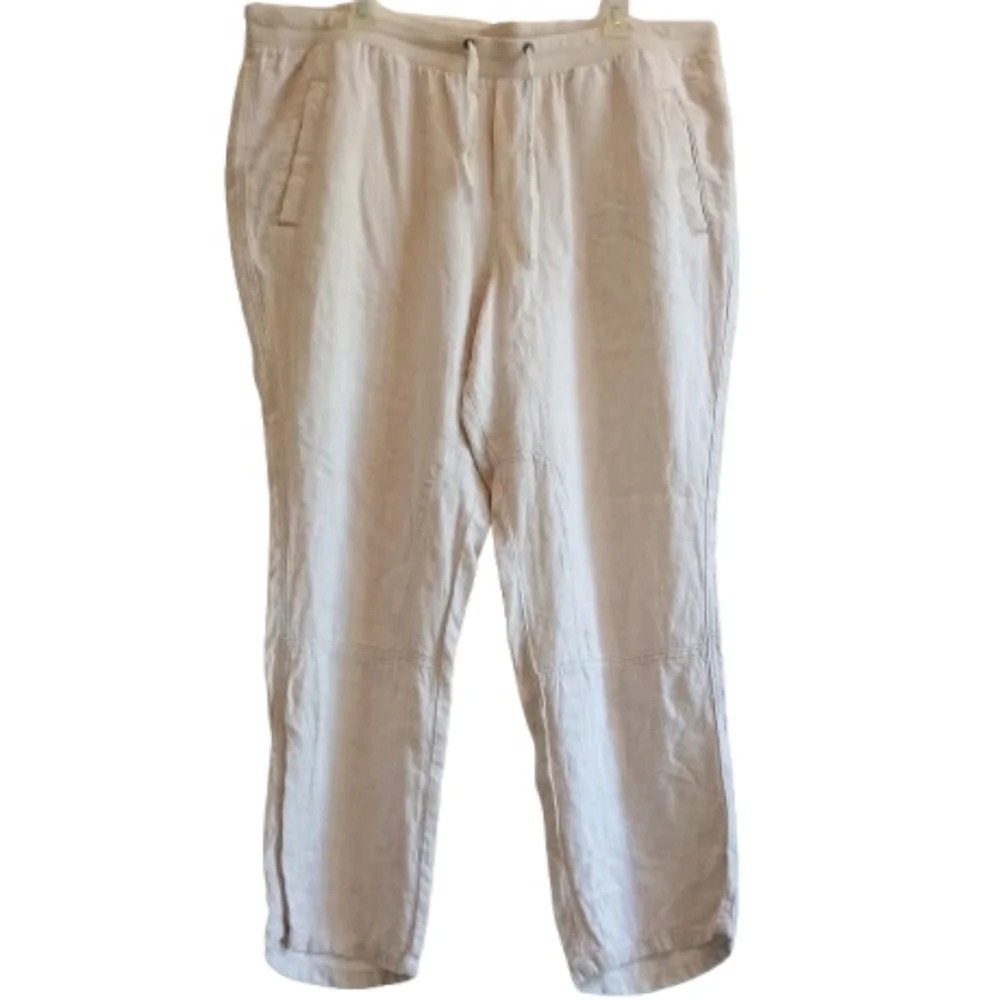 Gap XL Linen Viscose Blend Drawstring Pants Beige Tan Casual Relaxed Fit Cropped